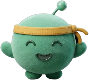 Mo, VeloIQ's training partner: a round green character with a gold headband, waving.